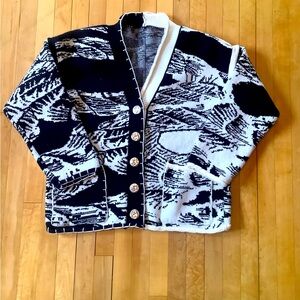 Commense Black and White Cardigan Sweater